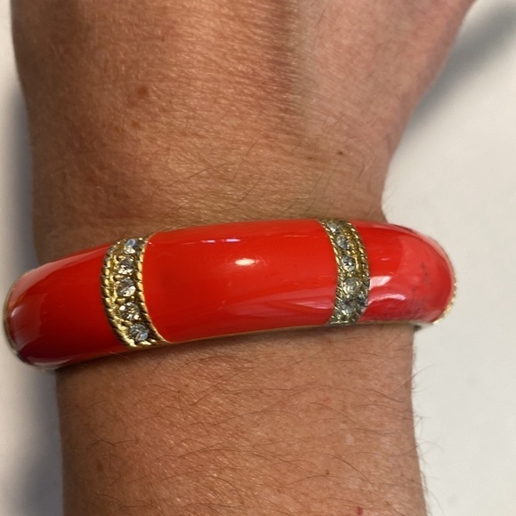J. Crew gold and Pavé crystal orange contemporary magnetic clasp bangle bracelet - Picture 6 of 6